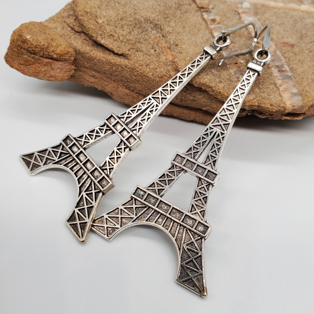 Zara Jewelry Silver Plated Large Lightweigh Earrings Love Paris Boho Chic